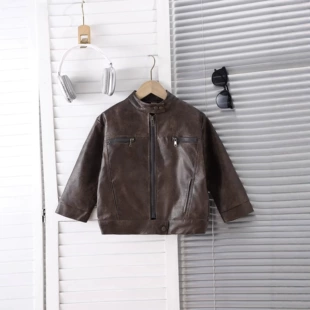 Кожаная куртка-бомбер для мальчиков весенняя в американском стиле