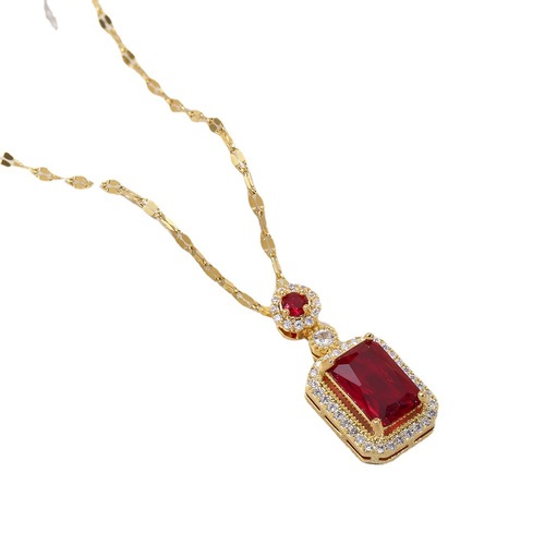 Necklace for women Korean internet celebrity zircon light luxury ruby ​​pendant earrings niche perfume bottle set clavicle chain jewelry