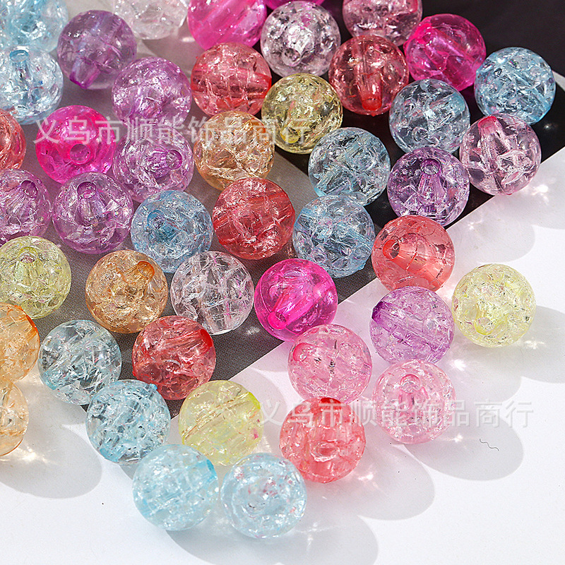 Acrylic imitation glass ice crack beads round beads beaded handmade loose beads bracelet pendant diy jewelry accessories Acrylic imitation glass ice crack beads round beads beaded handmade loose beads bracelet pendant diy jewelry accessories
