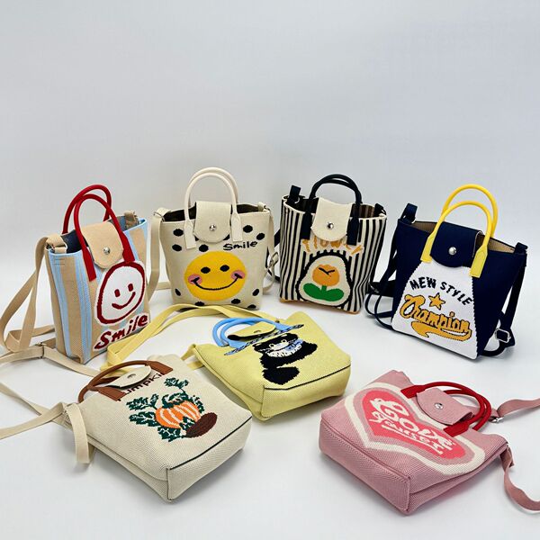 handheld capacious brand cartoon knitted bag strap