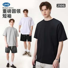 外贸跨境专供250g重磅短袖百搭男女情侣款纯色T恤时尚百搭棉上衣
