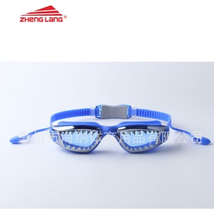 Black Adult Coated Swimming Goggles with Fish Tooth Pattern, Anti-water Ingress, Anti-falling Earplugs, Casual Men's and Women's Swimming Goggles, Cross-border