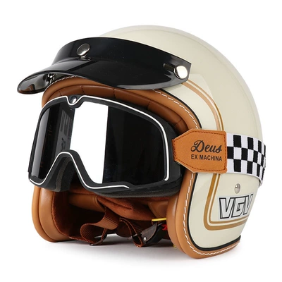 Motosiklet dəbilqələri – Women - m-milky-white-gold-rim-black-and-white-checkered-goggles-free-hat-brim-face-towel