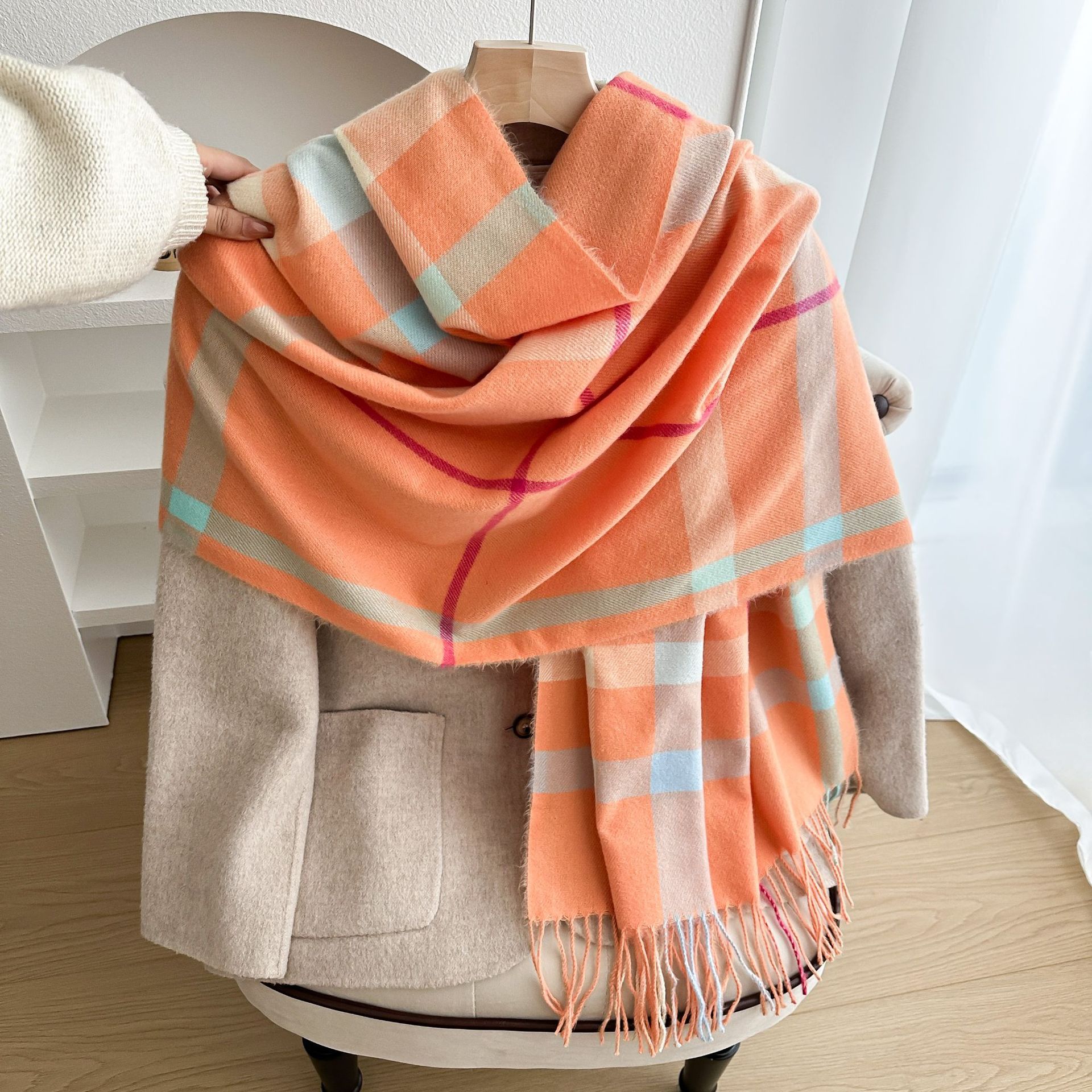 Bufanda de Cuadros de Imitación Cachemira Térmica para Invierno