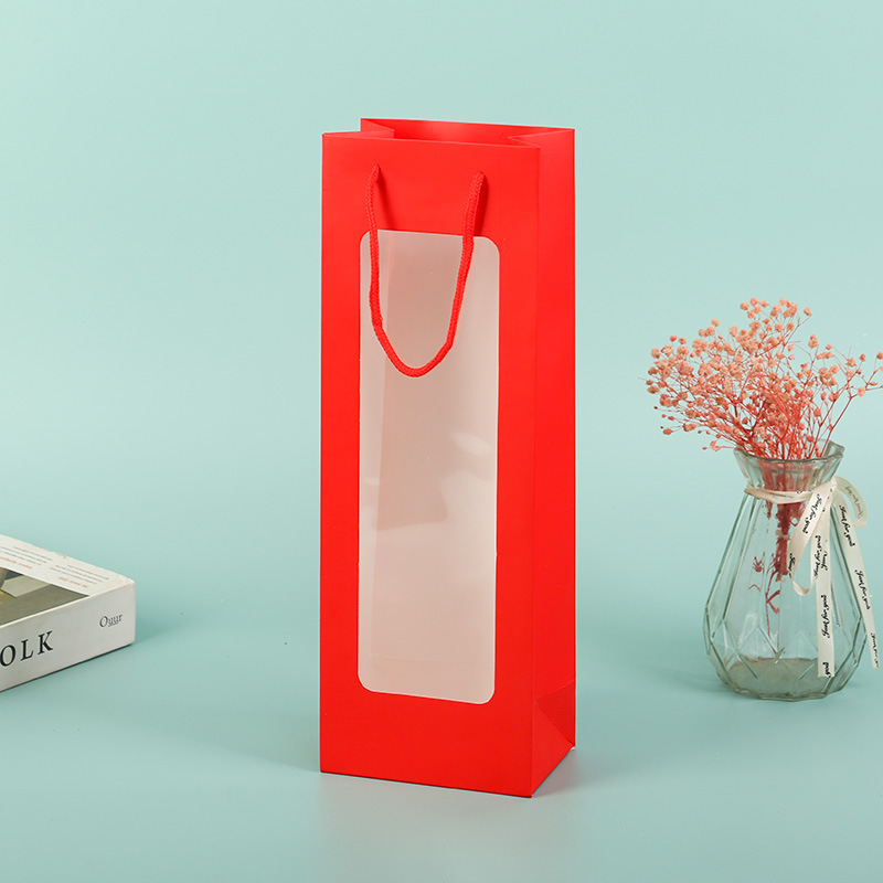 Spot celebridad de Internet ventana abierta bolsa de regalo transparente bolsa de embalaje de flores regalo rosa recuerdo ventana de regalo vino tinto