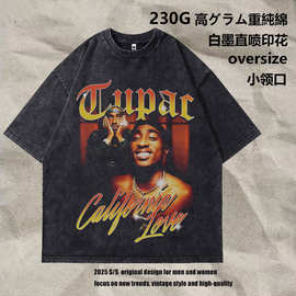 像男装短袖上衣美式人潮水洗vintage恤跨境嘻哈印花t复古宽松