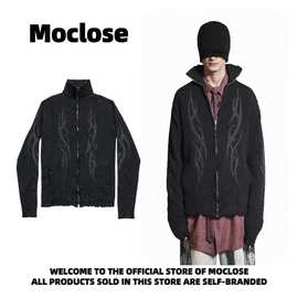 Moclose 秋冬荆棘图腾做旧破洞保暖男女拉链高领针织衫外套羊毛衣