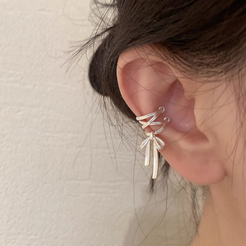 Tassel Bow Ear Clip Female Temperament Niche Advanced Sense Ear Clip Unique Design Sense Earrings Earrings
