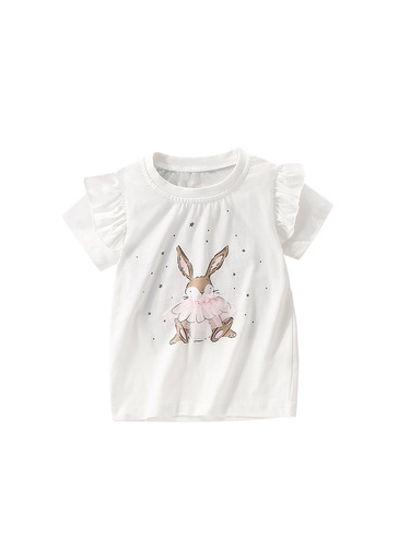 Malwee Girls' T-shirt, Summer New Arrival, European and American Style, Casual Short-Sleeved Top for Small to Medium-Sized Kids, Cute Casual Top for Little Girls