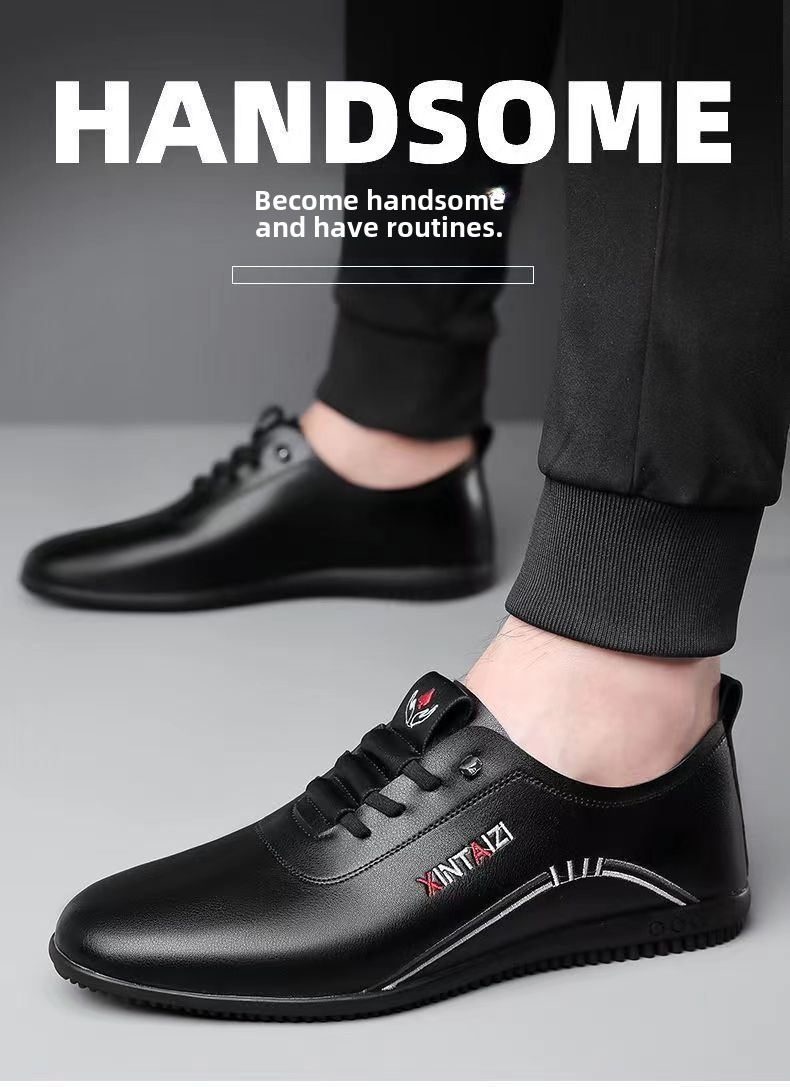 Men's shoes Breathable new all-match leather shoes soft leather small white shoes soft sole non-slip shoes bean men's shoes_voghion.com