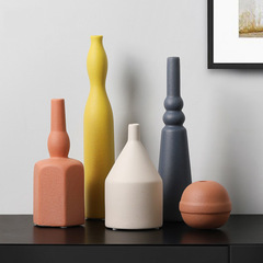 Nordic Morandi color ceramic small mouth vase dried flower arrangement piece minimalist living room home soft decoration display