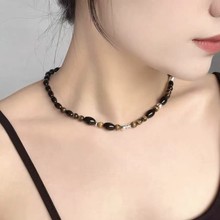 复古虎眼石串珠项链小众设计高级感百搭毛衣链轻奢圆珠时尚锁骨链