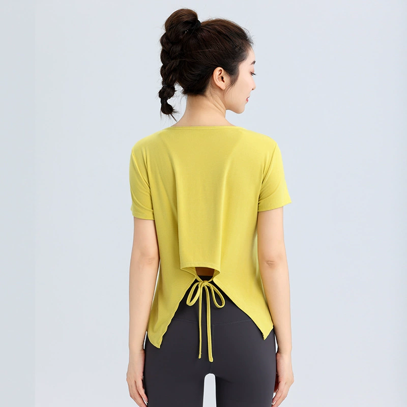 Lulu костюм для йоги топ женский фитнес с короткими рукавами бег быстрая сухая футболка свободная тонкая V-образная передняя летняя новая
