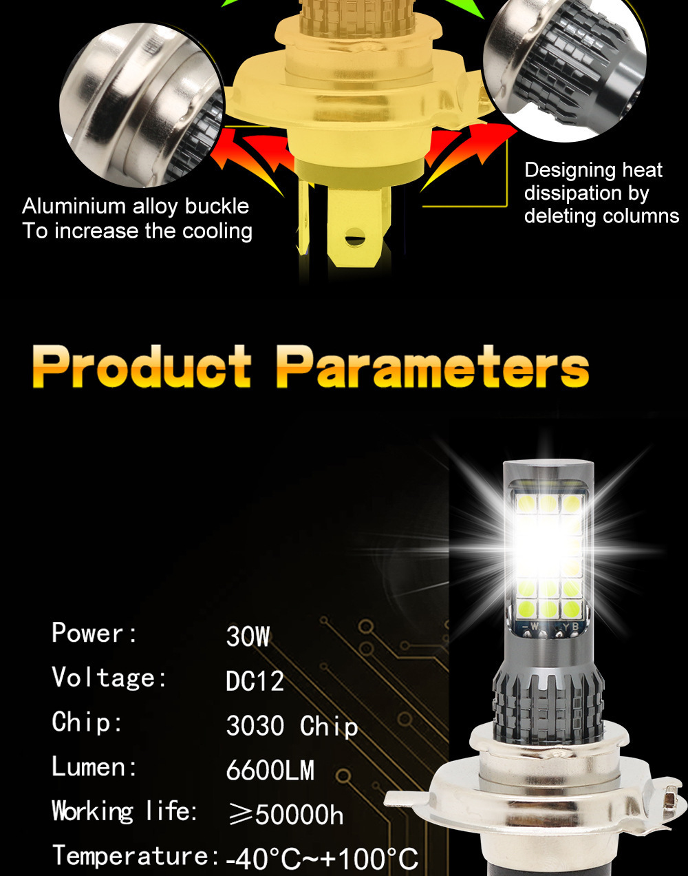 Foreign trade new motorcycle LED headlights double three-color H4 BA20D H6 normally bright flash 36SMD modification