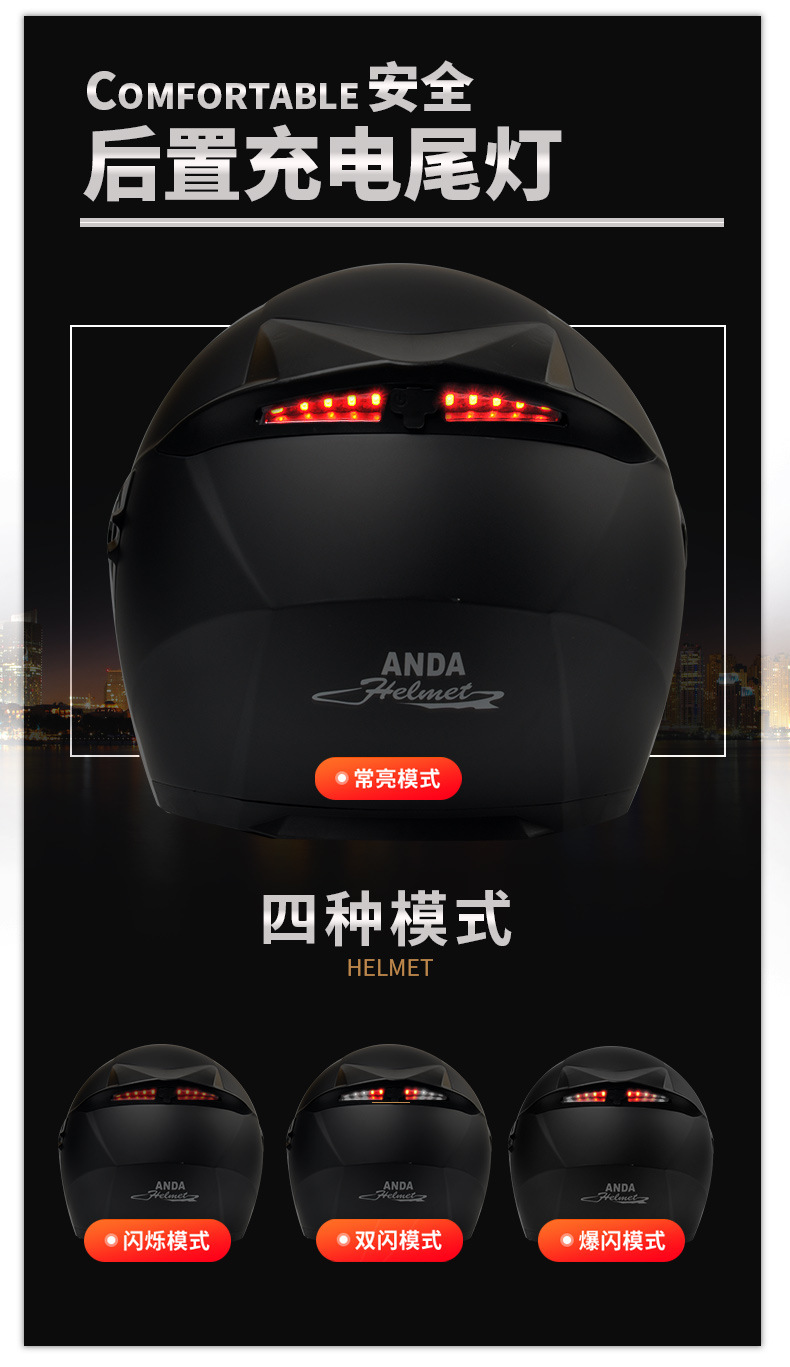 Dot Certified Ad Motorcycle Helmet for Men and Women, Suitable for All Seasons, Electric Vehicle Safety Helmet with Led Tail Light