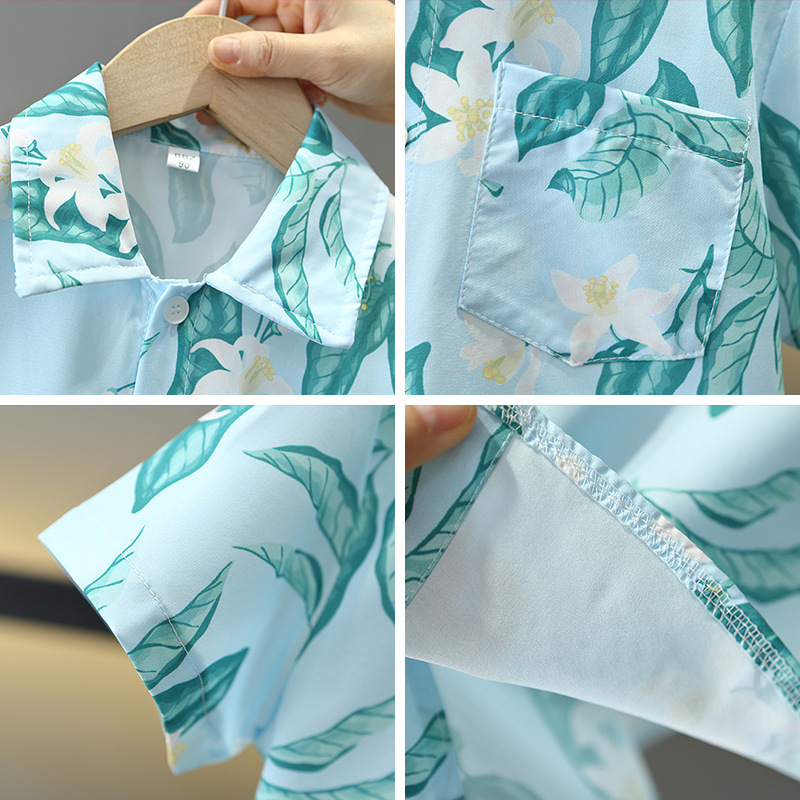 7858 traje de verano para niños 2025 nueva camisa de manga corta para niños de dos piezas ropa de estilo de playa de verano para bebés