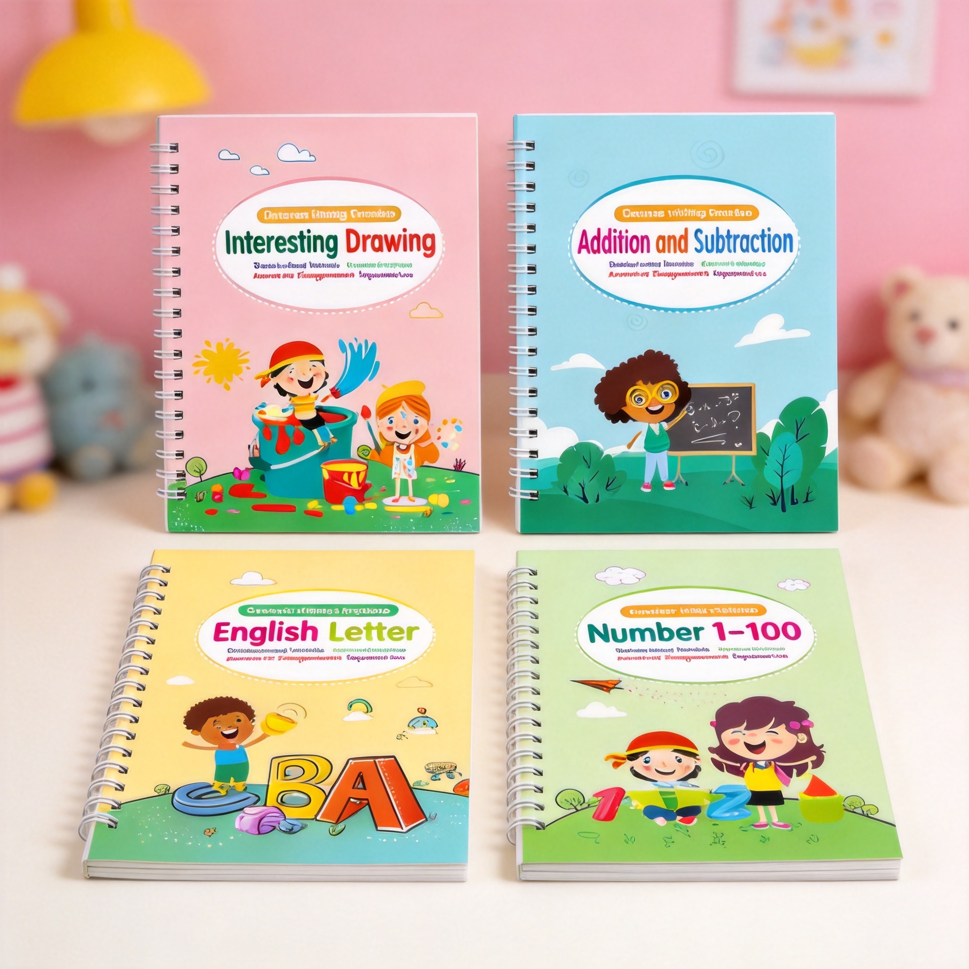 Cross-border English grooved calligraphy practice book for children aged 3-5, letter and number drawing, pen control training, and early childhood education.