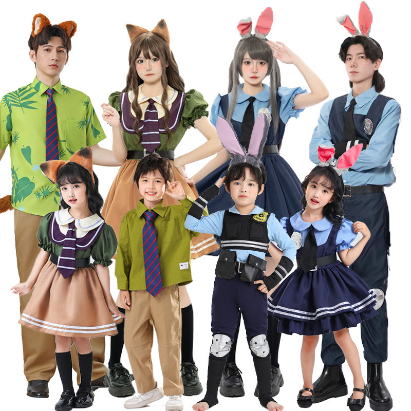Halloween Judy Rabbit suit Nick Fox cosplay Zootopia Kids Adult Costume