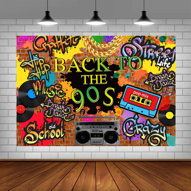 New back to 90s hip hop graffiti brick wall back to 90s party decoration background cloth Amazon
