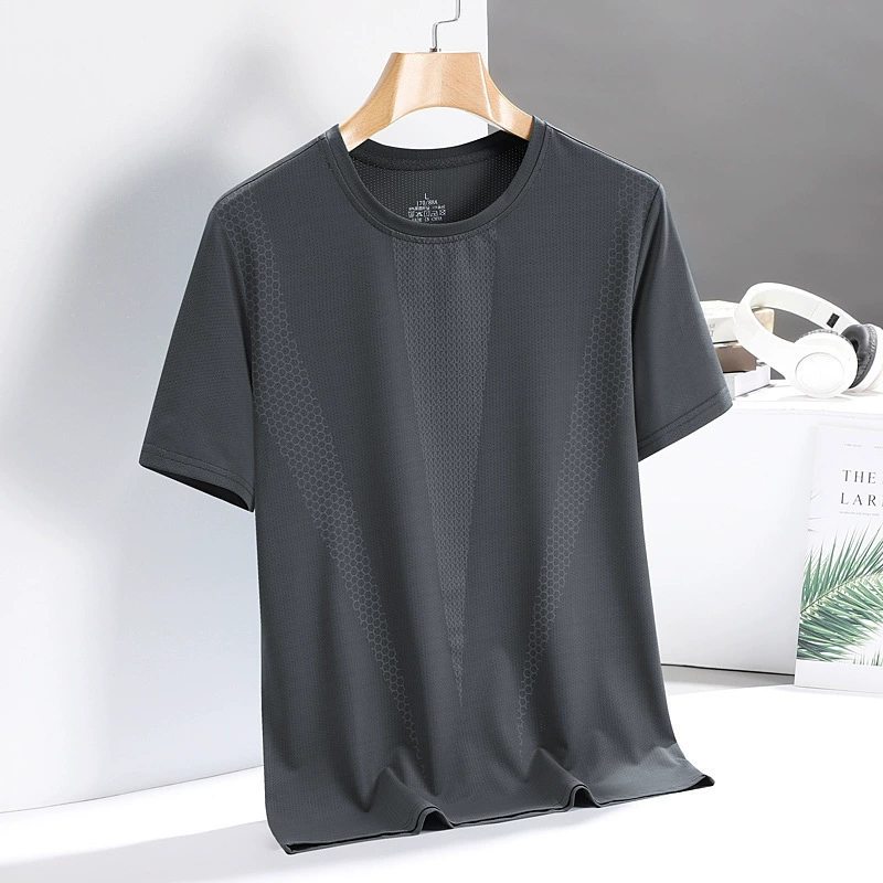 Summer silk thin sports T-shirt, quick-dry, oversized, round collar