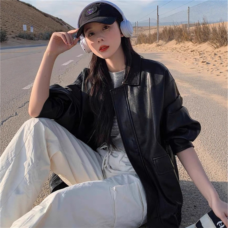 皮衣外套女短款2025秋季新款港风黑色pu小个子美式复古机车服夹克|undefined