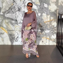 亚马逊跨境2025夏季新款欧美女装裙子宽松圆领长袍长袖印花连衣裙