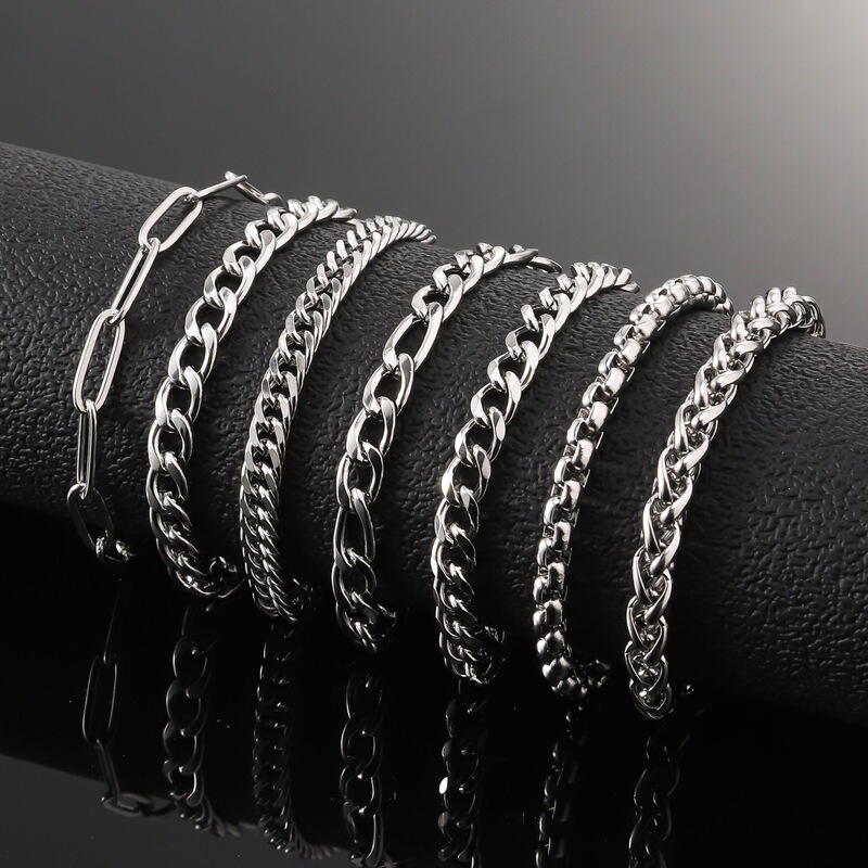 Cross-Border Stainless Steel Bracelets, European and American Men's Trendy Personalized Cuban Bracelets, Wholesale Non-Fading Women's Titanium Steel Bracelets Cross-Border Stainless Steel Bracelets, European and American Men's Trendy Personalized Cuban Bracelets, Wholesale Non-Fading Women's Titanium Steel Bracelets