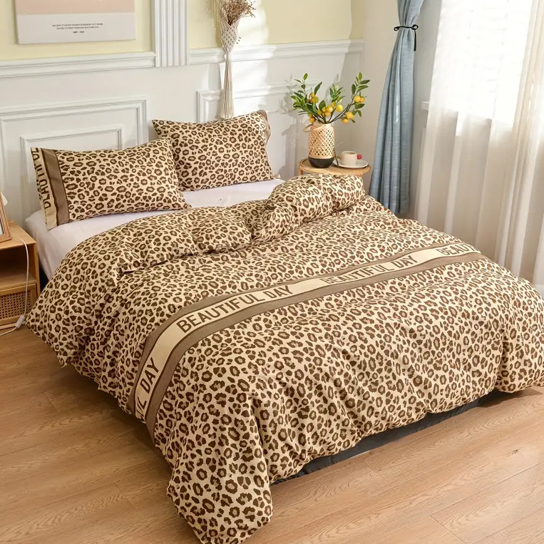 TEMU / JIT Fashion Leopard Pattern 3D Digital Printed Colchón Colchón Kit de cama