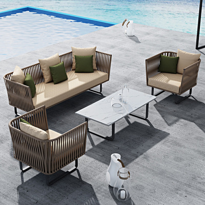 Outdoor Sofa Woven Sofa Chair Three-Person Set Waterproof Sunproof Outdoor Restaurant Bench Leisure Furniture Woven Sofa