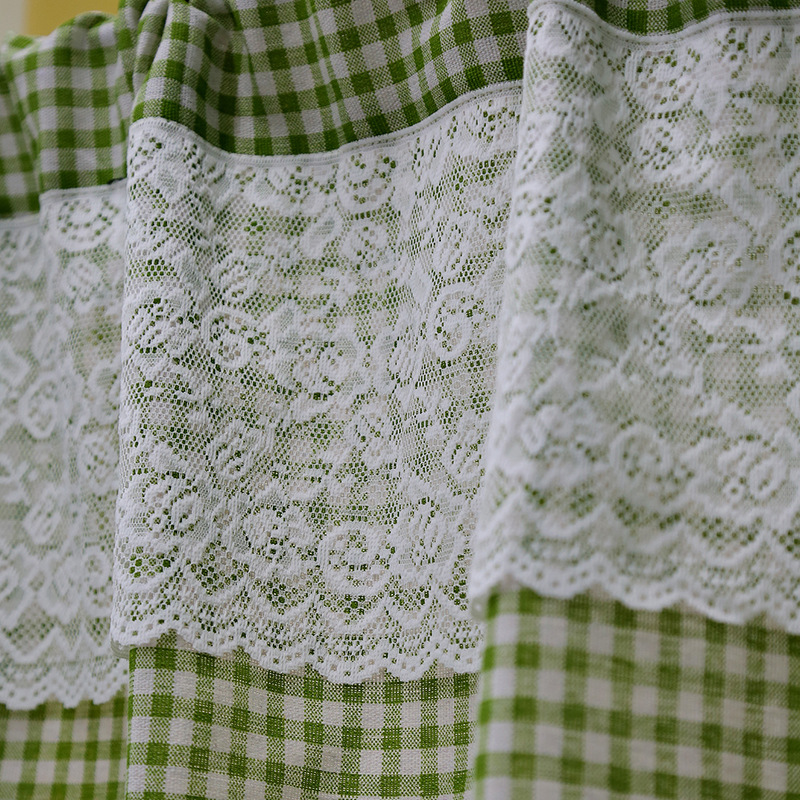 Nordischer Karomuster Türvorhang Mit Spitze Und Stangendurchzug_voghion.com
