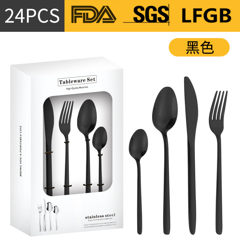 Productos transfronterizos de acero inoxidable cuchillo y tenedor cuchara set 16 / 24 piezas set redondeada engrosado cuchillo y tenedor cuchara set de filete