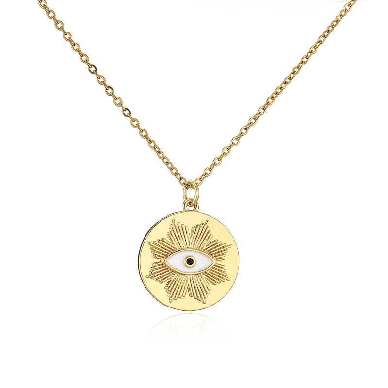 Aogu Cross-border Supply European And American Fashion Three-color Oil Dripping Devil's Eye Necklace Golden Disc Maple Leaf Pendant Female display picture 7