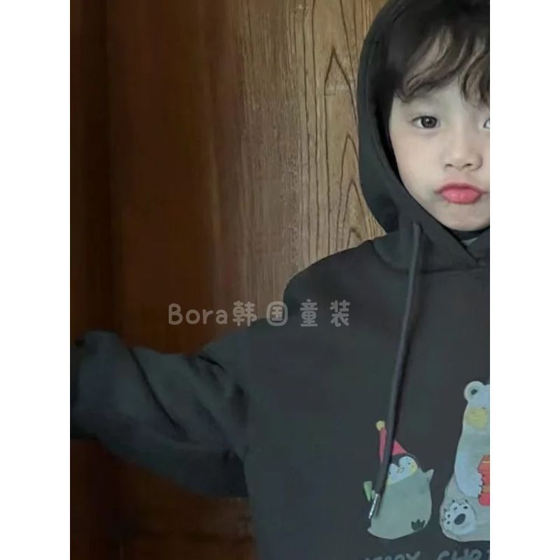 男童加厚卫衣春秋装2025新款儿童连帽打底衫女大童洋气时尚上衣潮|undefined
