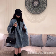 【预定】韩版小香风廓形百搭通勤圈圈羊毛呢外套中长款大衣新款