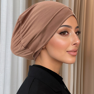 Cross-border Xiyin best selling new Baotou solid color elastic crystal hemp base cap convenient lazy pullover cap wholesale