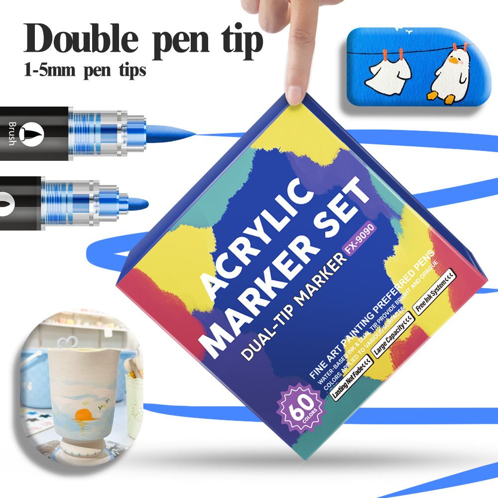Doble cabeza líquida recta acrílico marcador conjunto de cabeza dura suave 168 color pintura impermeable DIY pincel de estudiantes al por mayor