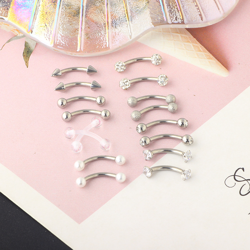 16G Stainless Steel Micro-Inlaid Zircon Eyebrow Ring Screw Ball Fashion Earrings Set of 10 detail image 28