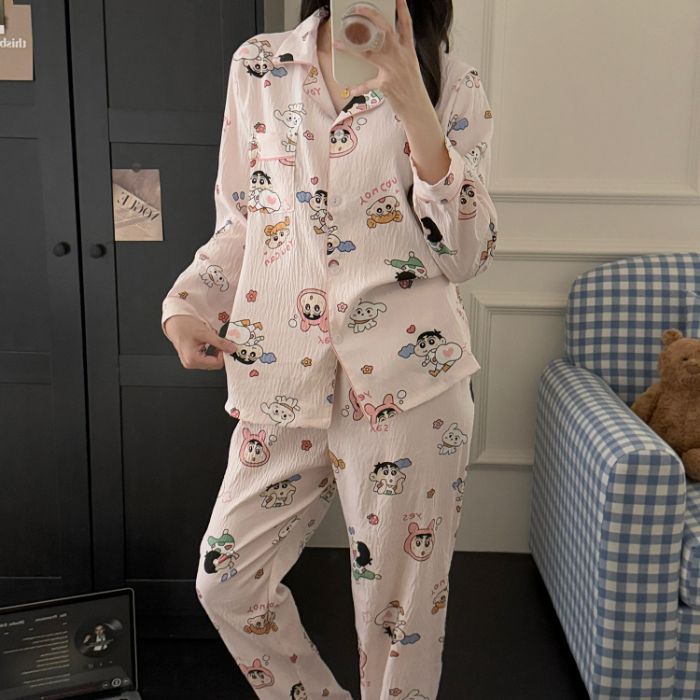 Al por mayor transfronterizo primavera y otoño nuevo pijama de mujer nubes de algodón pantalones de manga larga dulce dibujos animados se puede usar ropa de casa conjunto