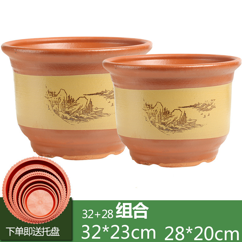 家庭用紫砂セラミック植木鉢特大粘土植木鉢粗い陶器床置き盆栽蘭ポット家庭用紫砂|undefined