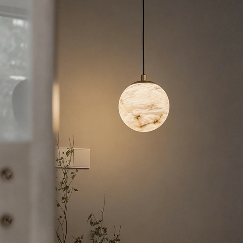 Modern Minimalist Bedroom All-Copper Marble Lamp, Light Luxury Creative Dining Room Lighting, Bar Counter, Study Long-Line Bedside Small Pendant Light Modern Minimalist Bedroom All-Copper Marble Lamp, Light Luxury Creative Dining Room Lighting, Bar Counter, Study Long-Line Bedside Small Pendant Light