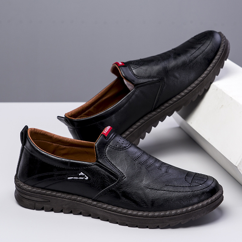 Casual Leather Shoes, Men's Flat-Heeled Men's Shoes, Foreign Trade Style, Fashionable Black Round-Toe Shoes, Business Men's Shoes