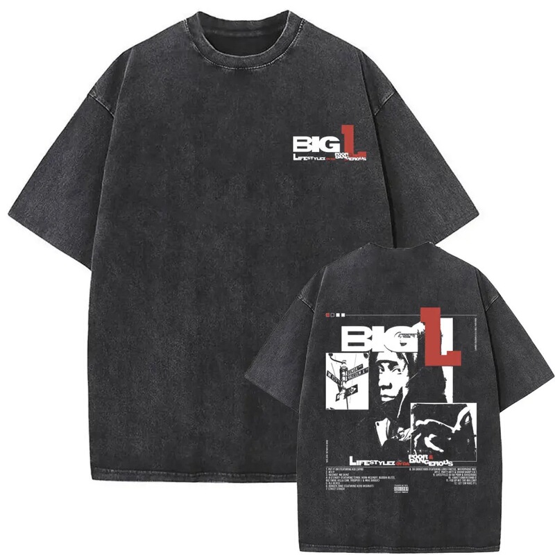 The notorious rapper's 'Big L' lifestyle is depicted on this poor and dangerous vintage washed t-shirt The notorious rapper's 'Big L' lifestyle is depicted on this poor and dangerous vintage washed t-shirt