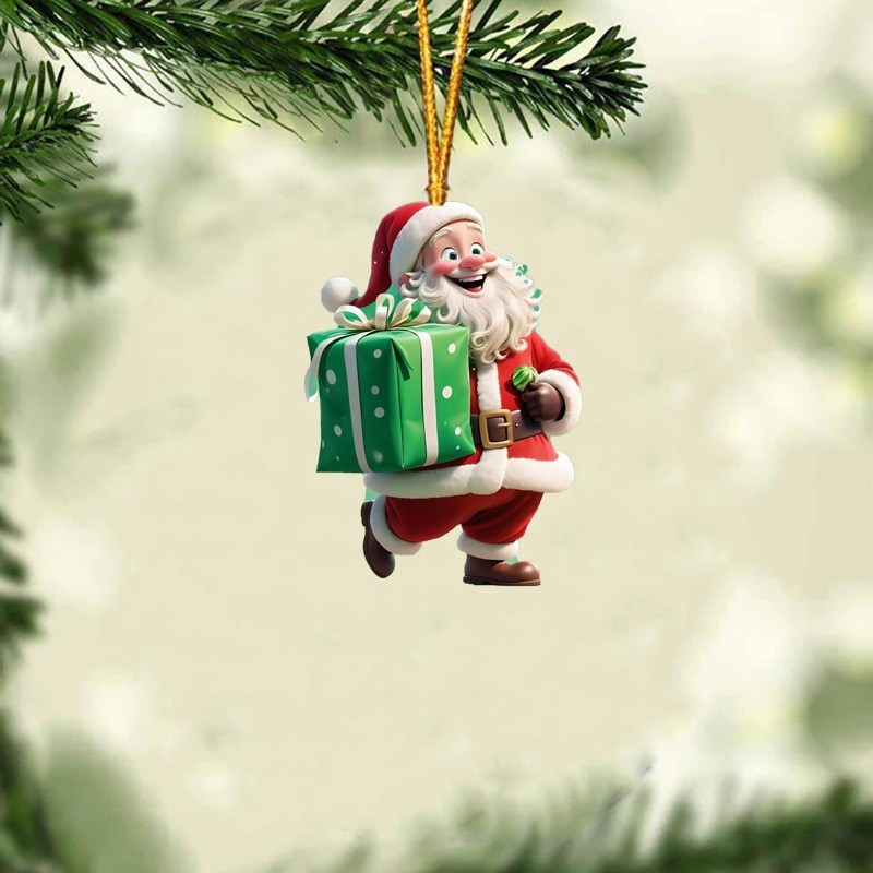 2025 Navidad transfronteriza acrílico plano Santa Claus regalo de decoración de automóviles colgantes decoraciones de árbol de Navidad