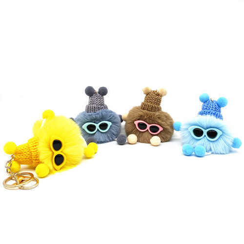 Internet celebrity briquette keychain cute cartoon plush bag fur ball doll pendant car key chain ring accessories