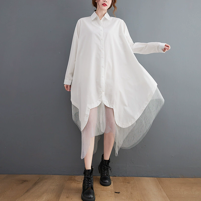 Autumn Shirt Set, Korean Style, Plus Size, Button-Front Longline Shirt (One Size)