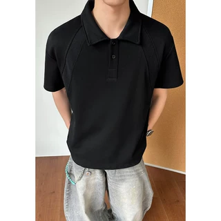 美式解构POLO衫短袖男款夏季正肩T恤cleanfit休闲重磅翻领半袖潮