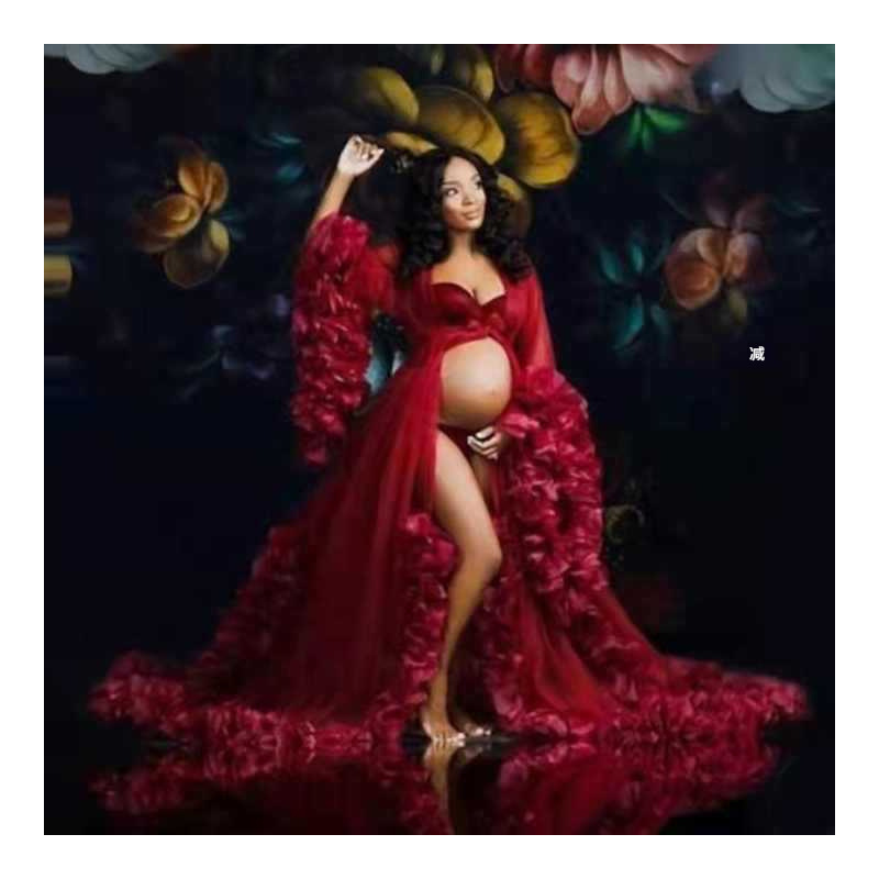 European and American Foreign Trade wedding dress fashion three-dimensional mesh plus size maternity dress morning gown bathrobe shooting sexy dress