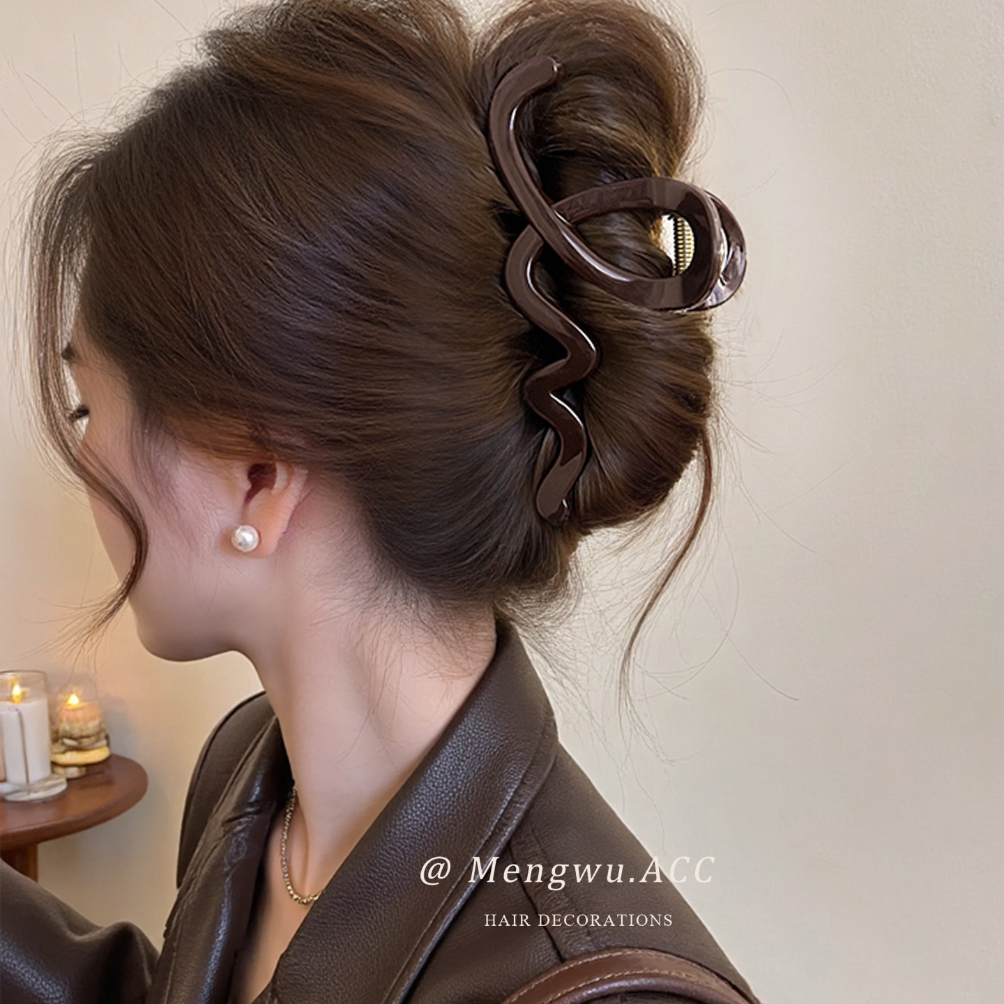 Coffee-Colored Wavy Hair Clip for Women 2026 New Style High-End Hairpin for Back-Of-Head Updo, Large Size for Thick Hair, Shark Clip