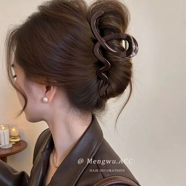 Coffee-Colored Wavy Hair Clip for Women 2026 New Style High-End Hairpin for Back-Of-Head Updo, Large Size for Thick Hair, Shark Clip