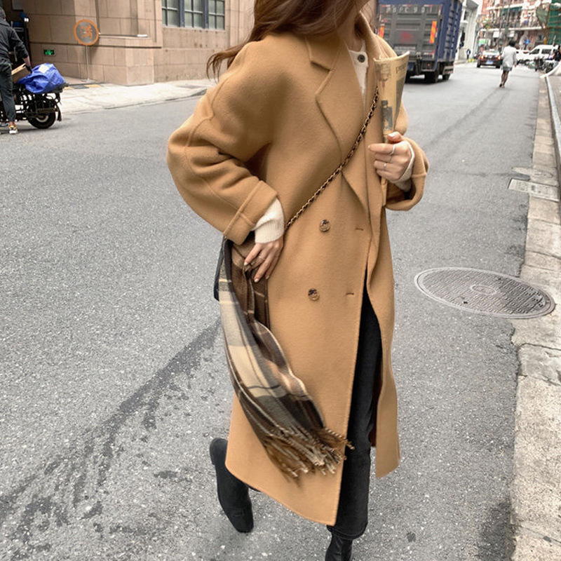 赫本风毛呢外套女秋冬2025新款韩系高级感中长小个子呢子大衣加厚